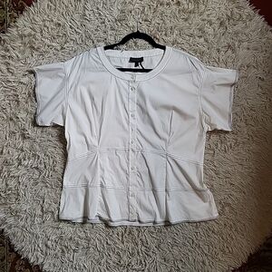 Donna Karan New York White & Black Seams Cotton Blend Button Up Shirt Blouse XL